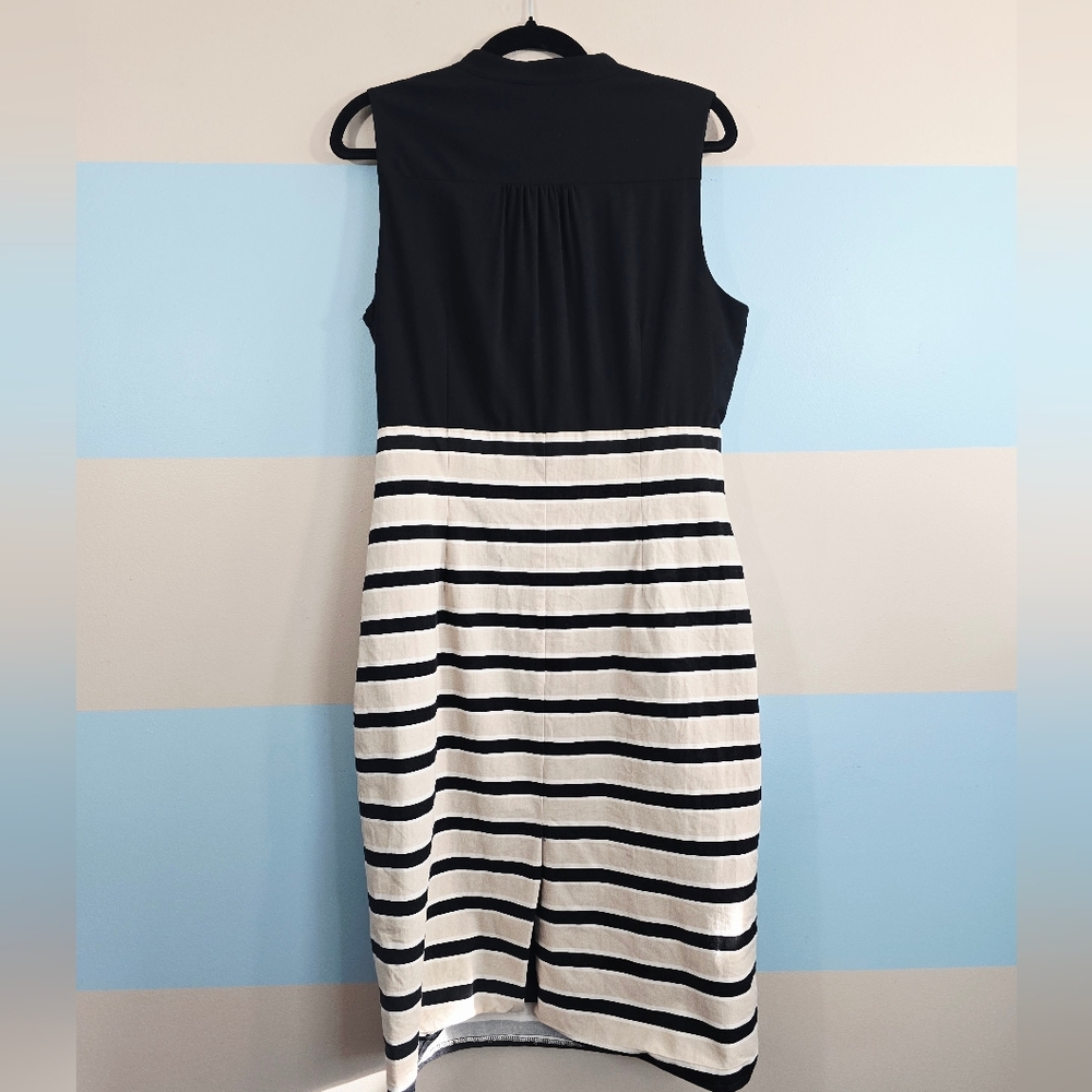 White House Black Market  Black and Cream Striped Midi Dress - Picture 5 of 7